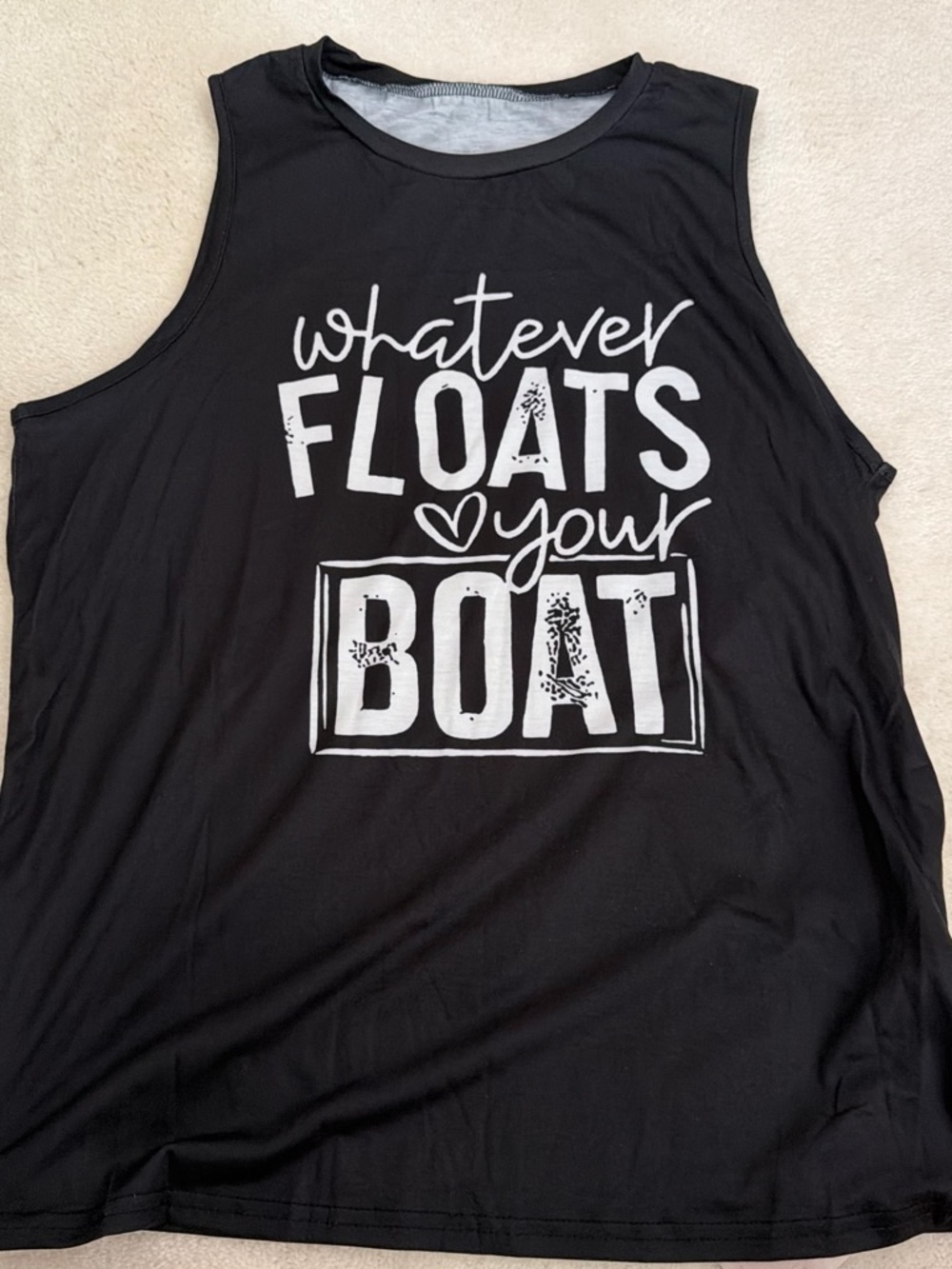women's Black Swim Tank Top with "Whatever Floats Your Boat" Graphic